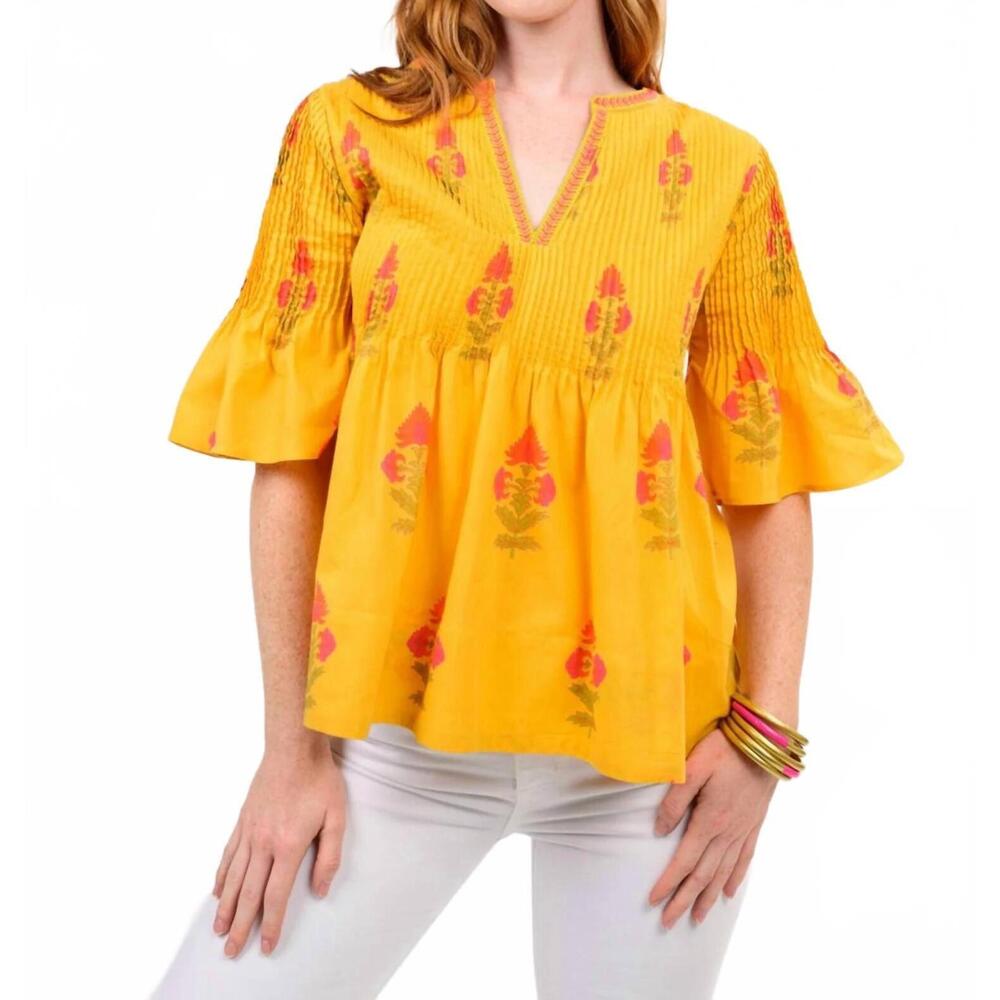 NEW IVY JANE mara v neck floral top in yellow